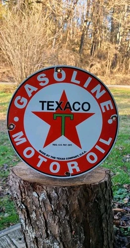 Texaco Gasoline Motor Oil Lube vintage retro gas pump porcelain sign