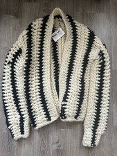 Iro Ecru Wool Knitted Cardigan Jacket Black And White Size S New With Tags
