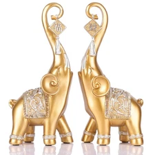 DOVDOV Love Elephant Statue, Gold Elephant Home Decor, Good Luck Elephant Sta...