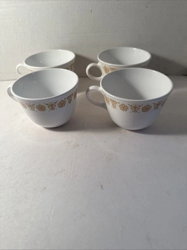 Set Of 4 Vintage  Livingware Corning Ware Corelle Butterfly Gold Coffee Cups