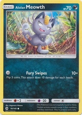 Alolan Meowth Sun and Moon Base Set 78/149 Regular Common 2017 Pokemon TCG LP