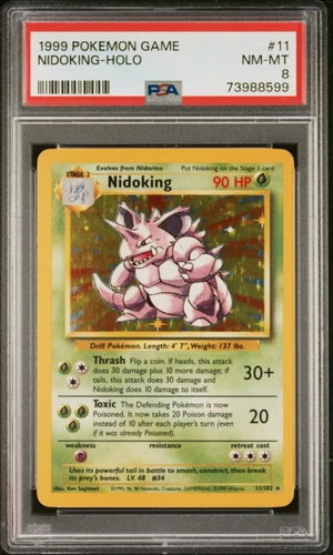 1999 POKEMON GAME BASE SET UNLIMITED #11 NIDOKING HOLO PSA 8 NM - Vintage WOTC