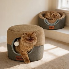 Cat Bed Cave for Indoor Cats, 2-in-1 Foldable Cat Cave  Lounge Bed with Reve...