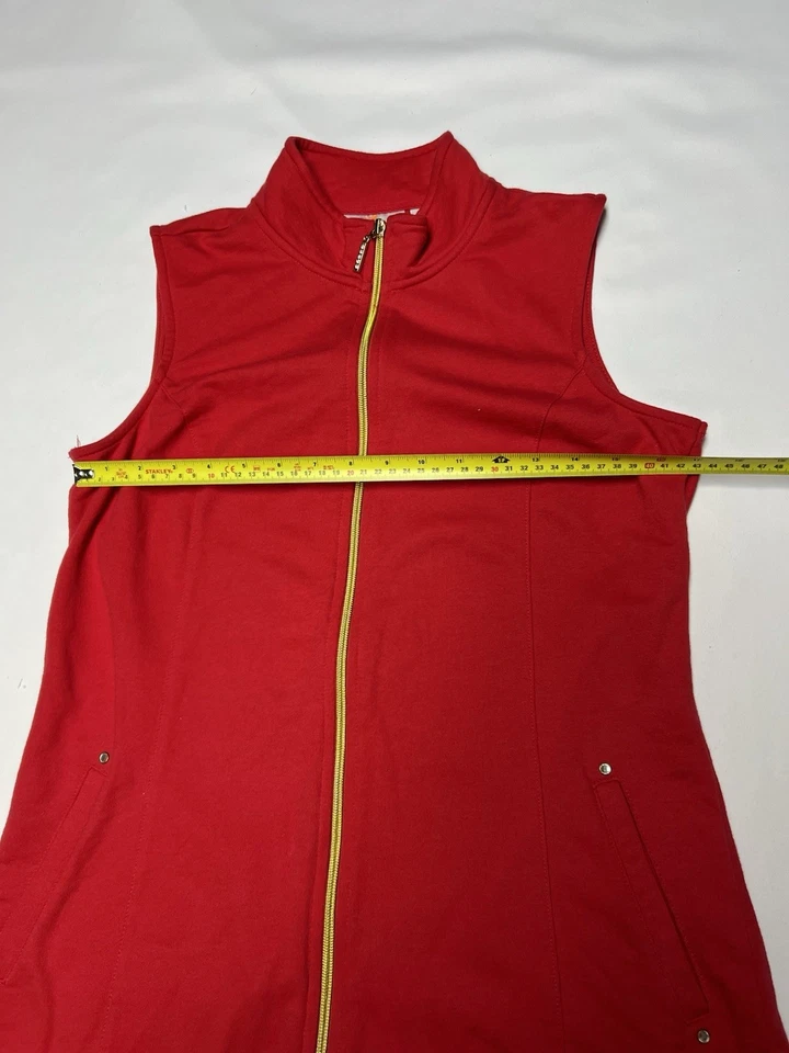 Women's Vest Sleeveless XS, Quaker Factory, Red Fleece Zip Sequins Pockets - Image 2 of 4