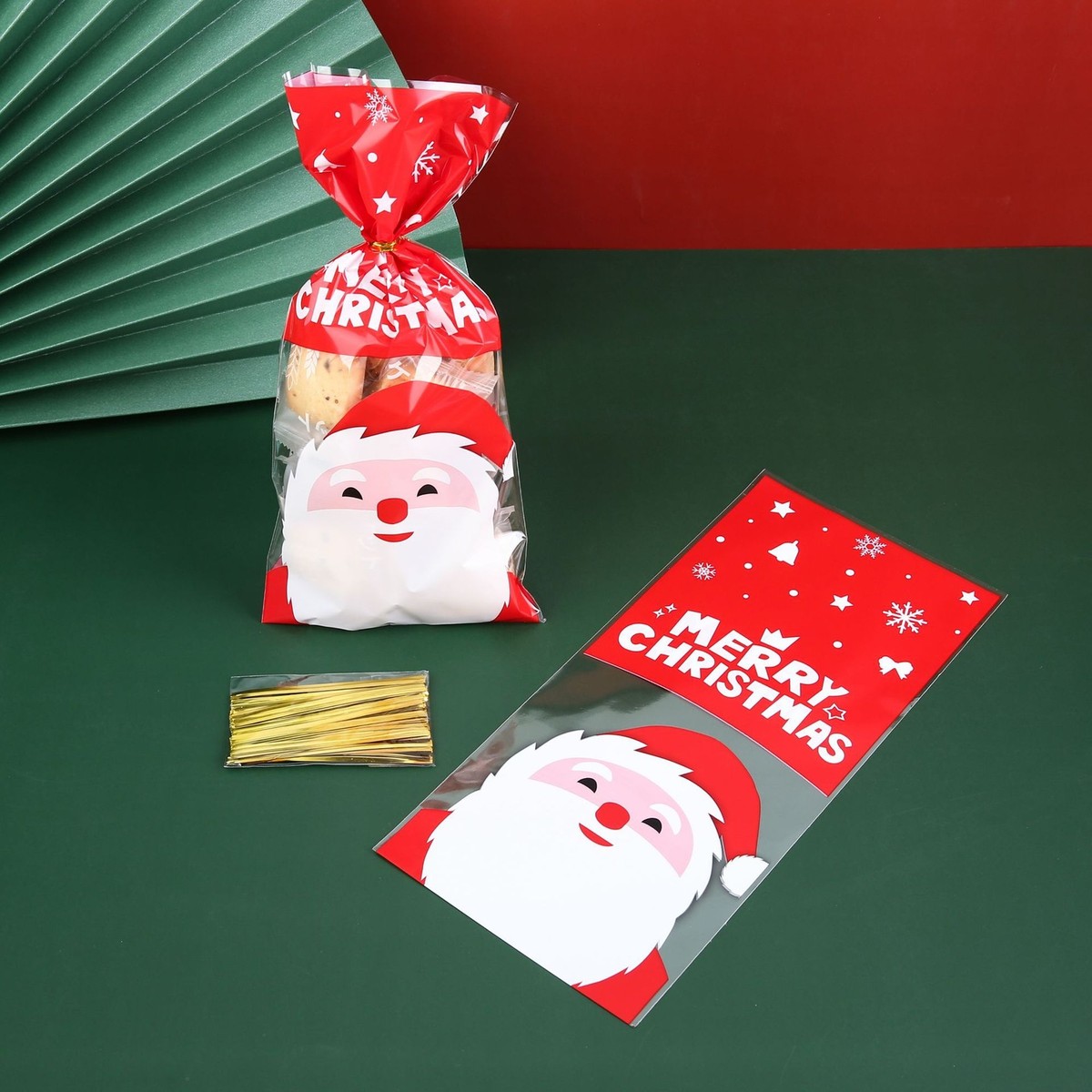 Christmas Cellophane Bags Plastic Christmas Gift Bags 50PCS