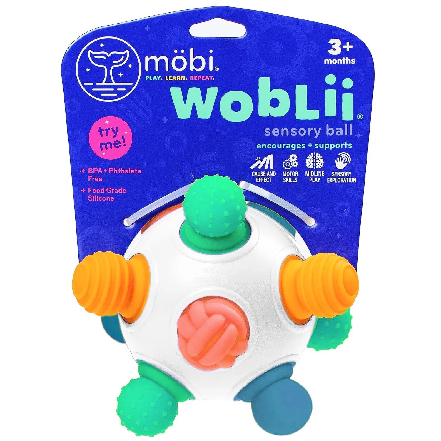 Mobi Woblii Platinum Sensory Ball/Teething Toy: 3 Month+ : Food Grade Silicone