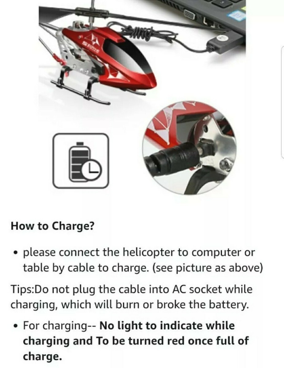 Syma USB Charger for Syma S107H/S107H-E Remote Control Helicopter