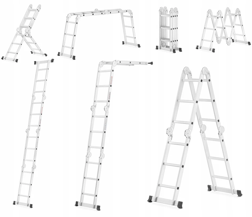 Mehrzweckleiter 4x3 Klappleiter Gelenkleiter Ausziehbar Aluleiter Alu Plattform - Bild 2 von 4