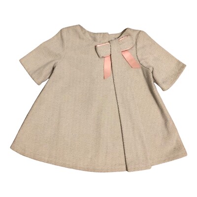Tahari Baby Girls 24 Months Dress Holiday Christmas  Beige Gold Sparkle W/ Bow