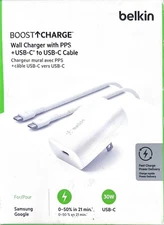 Belkin BoostCharge 30W PPS 3.0 Wall Charger with USB-C to USB-C Cable (Open Box)