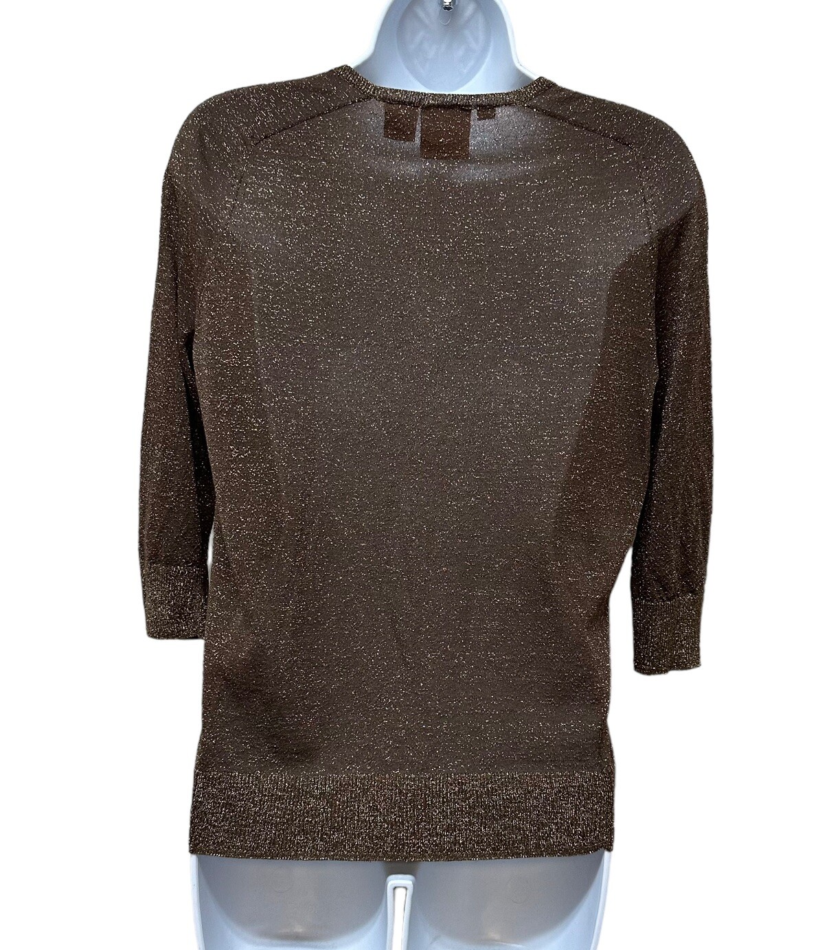 Vintage Tory Burch Women’s S Brown Gold Metallic Cardigan Sweater Logo Buttons thumbnail 2