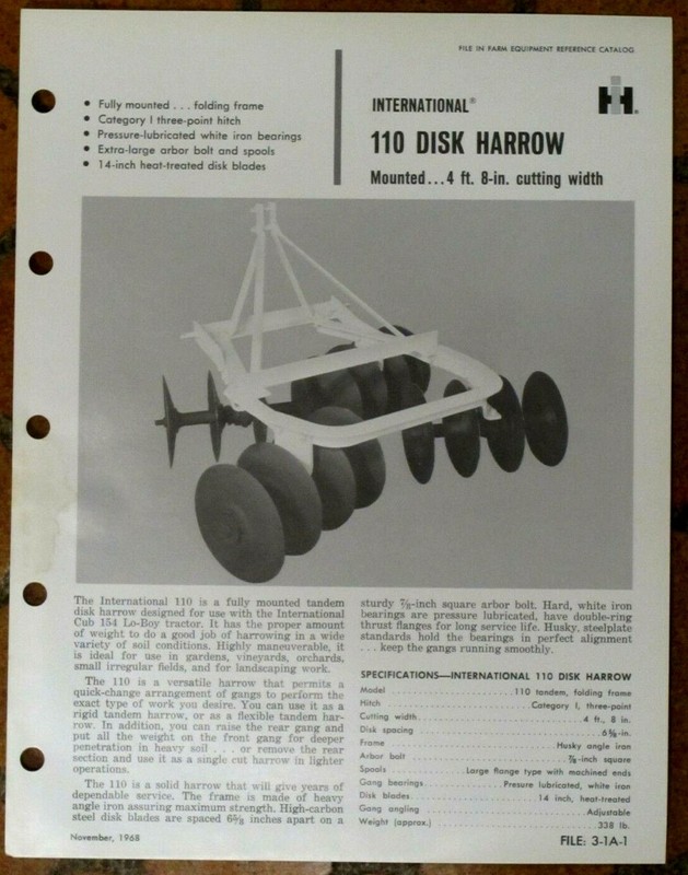 International 110 Disk Harrow Advertising 2 sided IH 154 Lo-boy