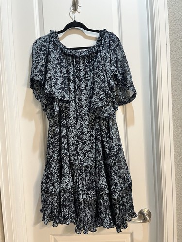 NWT Anthropologie Navy Marin Scoop Neck Tiered Dress Lined Large Polyester - Picture 6 of 7