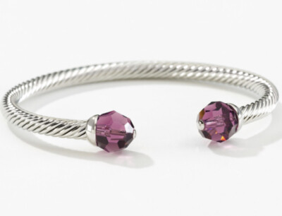  Touchstone Crystal Cuff Bracelet Amethyst Rhodium New Condition