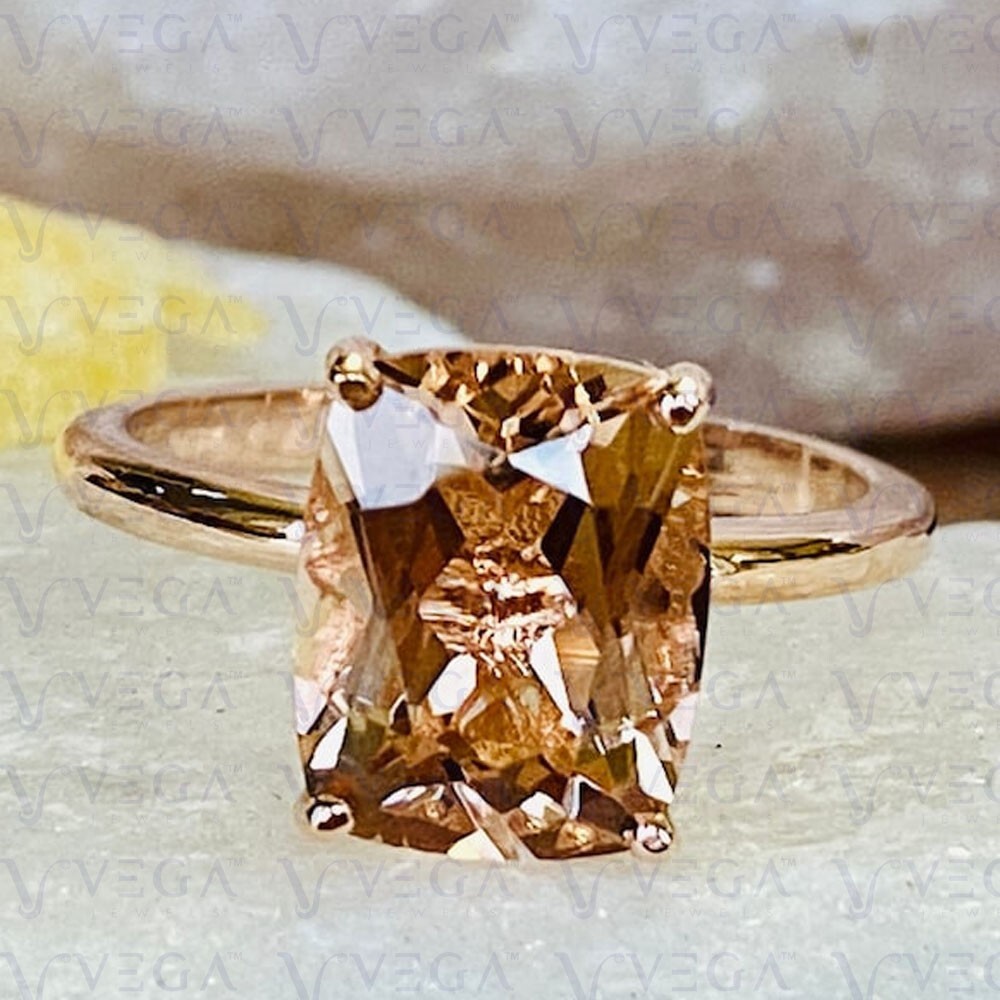 Cushion Shape Natural Morganite Solitaire 100% 14k SOLID