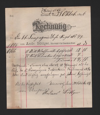 EISENACH, Rechnung 1896, Andr. Böttger Herrenkleidermacher