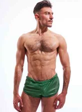 N2N Bodywear Men green sheer gym erotic euro split shorts size M L