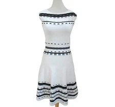KATE SPADE sleeveless knit dress S black white stripe fit & flare scuba