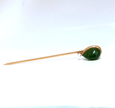 Natural American Green Jade Hat stick Pin scarf 14kt gold Natural American Green Jade Hat stick Pin scarf 14kt gold  main image 3