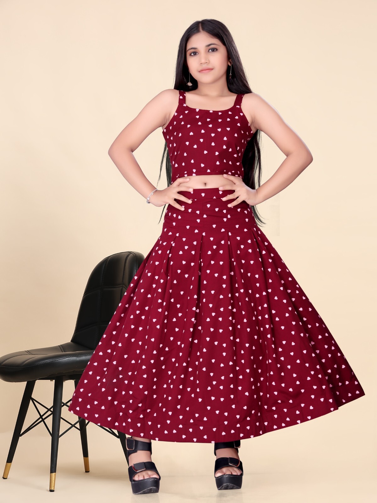 Elegante conjunto de ropa para niñas granate