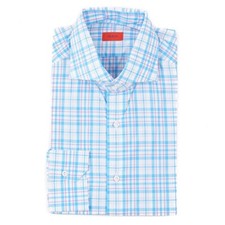 Isaia Tailored-Fit 'Mix' Bright Blue Check Cotton Dress Shirt 16 Eu 41 NWT
