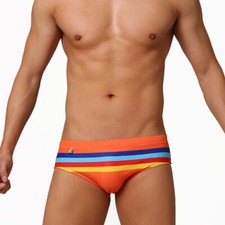 Men's Color Stripe Swimming Swimsuit Briefs Bikini Swim Beach Shorts Underwear