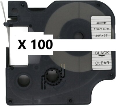 100 X 12 MM KLEBEBAND 45010 D1 DM1 SCHWARZ AUF KLAR FÜR DYMO ETIKETTENMASCHINEN DRUCKER