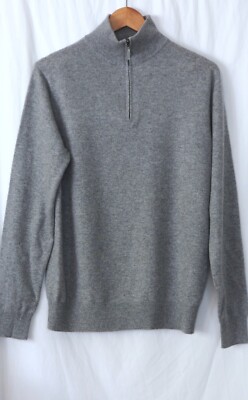 JEREMY ARGYLE NYC Mens 1/4 Zip Nck Cashmere Swtr 42 In Chst 26 In Lng Sz M EXC