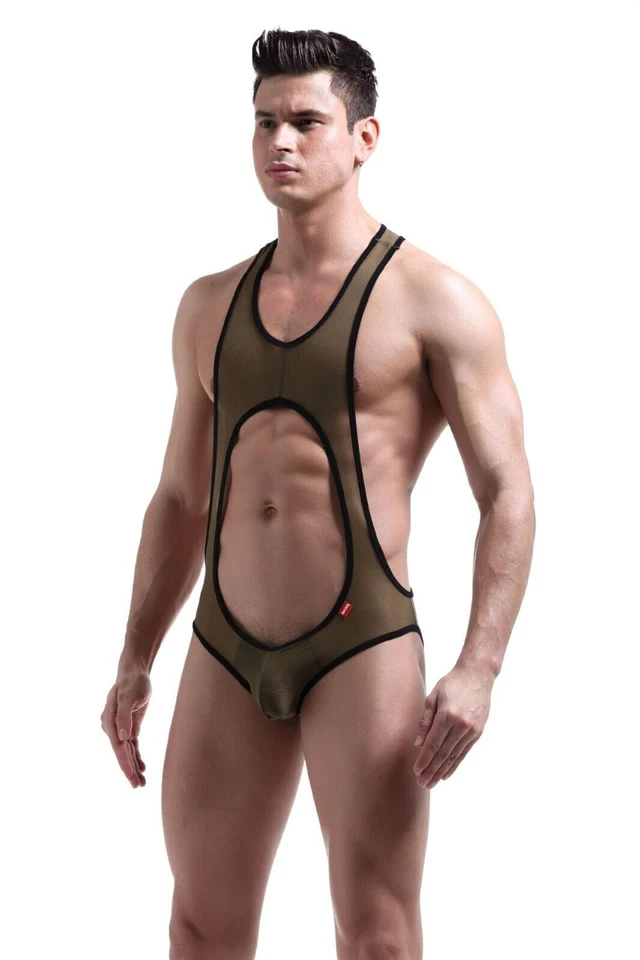 Sexy Hombres Monos Nylon Malla Leotardo Lucha Singlet Mankini Body Disfraz Foto 3 de 4