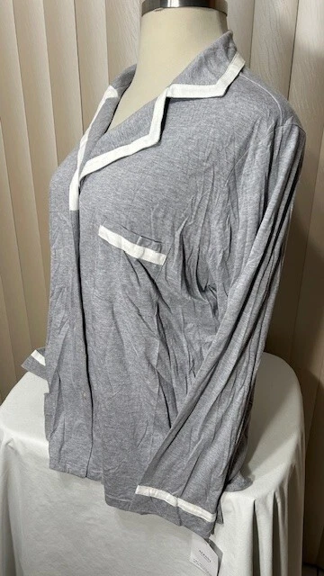 Alfani Long Sleeve Pajama Top 2X Button Down Sleep Lounge Shirt Gray Womens - Image 2 of 4