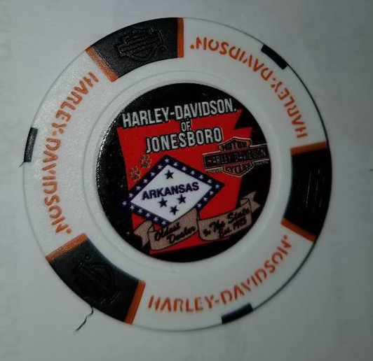 115th Harley Poker Chip/Golf Ball Marker (White/Black) HD of JONESBORO