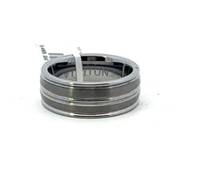 Triton Tungsten 8mm Comfort Fit Double Groove Center Grooved Edge Band Ring