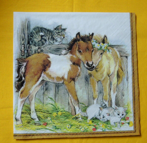 20 Servietten Pferde Fohlen kleine Katzen 1 Packung OVP Tiere Blumen Motivservie - Bild 2 von 4