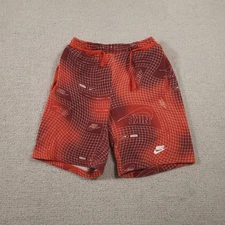 Nike Shorts Youth XL Red Grid Pattern Athletic Logo Basketball Cotton Drawstring
