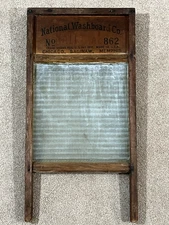 Vintage National Wash Board Co. 862  Chicago Memphis Wood w/ Glass Ribs 1930's
