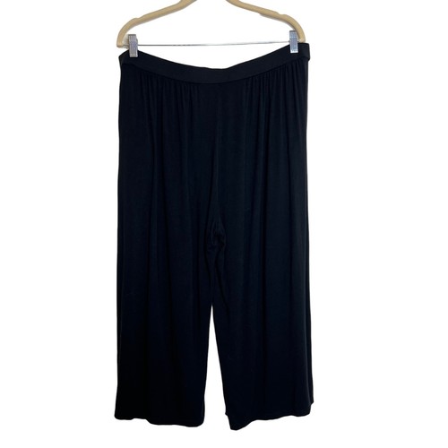 Liz Claiborne Womens Cropped Wide Leg Pants XL Black Pull On Knit Pockets flaw - Picture 3 of 6