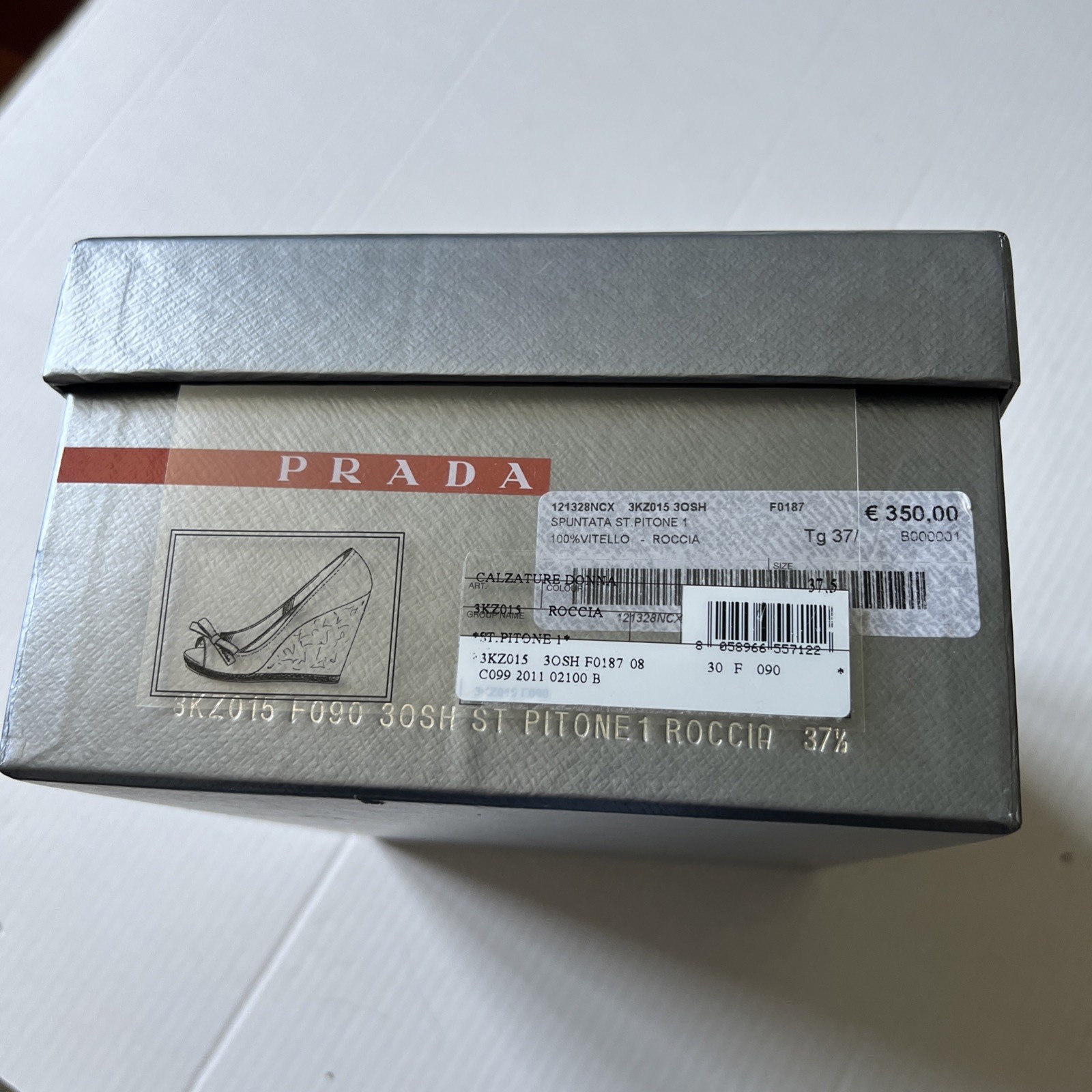 Prada  7-7.5 Bow Leather Cork Wedge Peep Toe Pumps Snake Print NWB thumbnail 13