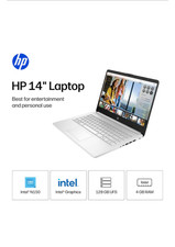 HP - 14" Laptop - Intel Processor N150 2025 - 4GB Memory - 128GB UFS - Silver