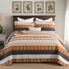 Queen Size Bedding Set  100 Cotton Quilts Queen Size  Orange Black Tan Bedspre...