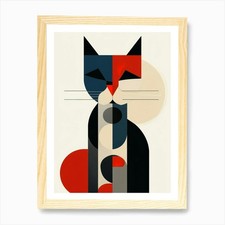 Abstraktes geometrisches Katzenportrait Kunst gerahmtes Wandbild Poster Leinwanddruck Bild