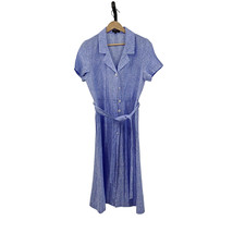 Quince 100% European Linen Button Front Dress French Blue Basic Sleeved M