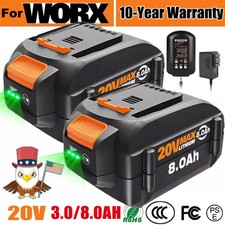 Pack 8.0Ah Battery / Charger For WORX 20V Lithium WA3578 WA3520 WA3525 WA3575