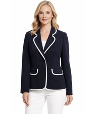 Pendleton Petite Navy 2 Button Blazer With White Trim Size 4