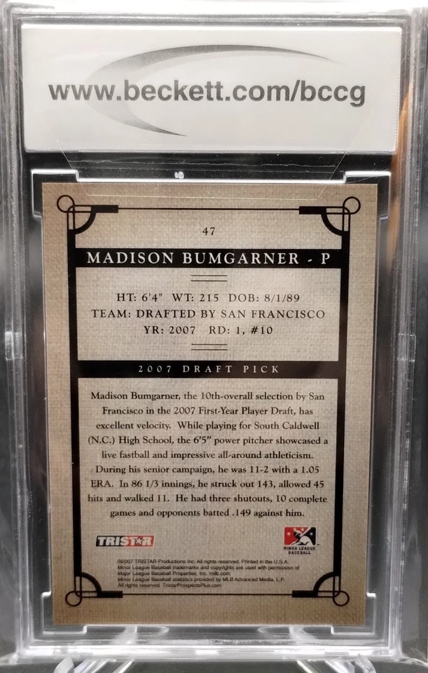 2007 TRISTAR Prospects Plus - #47 Madison Bumgarner (RC) - Image 3 of 3