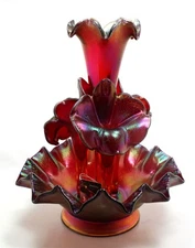 Fenton Ruby Red Amberina Iridescent 5 Piece Stretch Glass Epergne w/tag Mint