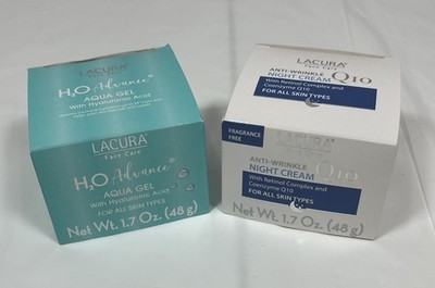 2 Pack LACURA Face Care H2O Aqua Gel & Anti-Wrinkle Night Cream, 1.7 oz x2, NEW