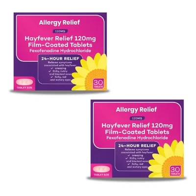 Fexofenadine 120mg Tablets 2 x 30 Pack – Allergy Relief Hay Fever Itchy Skin