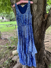 Michael Michael Kors Womens Abstract Maxi Dress S Scoop Neck Ruffle Lined