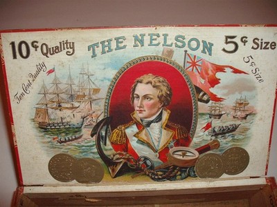 Rare British Admiral Lord Nelson Complete 1909 Cigar Box with amazing label