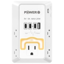 Electrical Outlet Extender with USB Ports 3C1A , Snug Wall Outlet with Night...